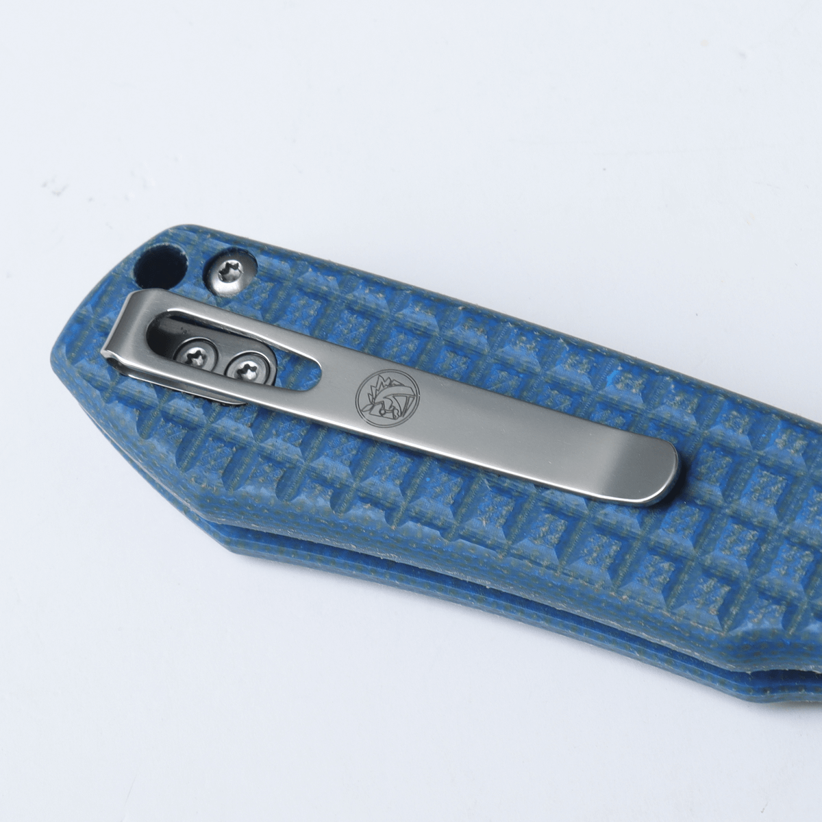 WMK EXCLUSIVE VOSTEED RACCOON BUTTON LOCK FOLDING KNIFE BLUE MICARTA FRAG PATTERN HANDLE 14C28N PLAIN EDGE RC3SVM17