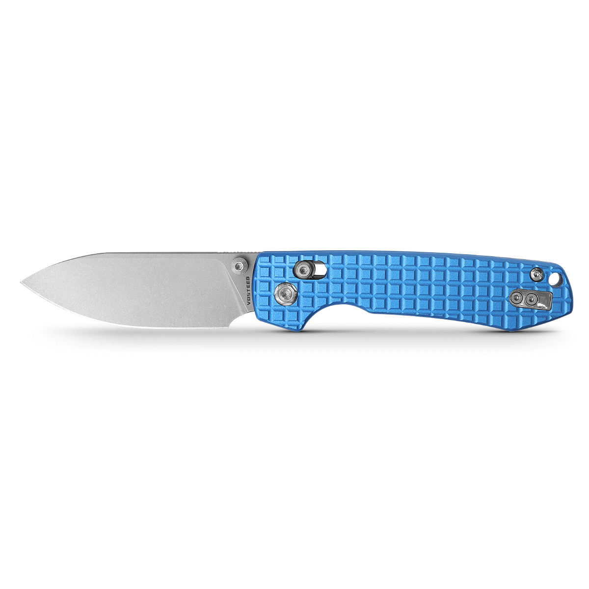 WMK EXCLUSIVE VOSTEED RACCOON CROSSBAR LOCK FOLDING KNIFE BLUE ALUMINUM FRAG HANDLE 14C28N PLAIN EDGE SATIN FINISH RCCWA4